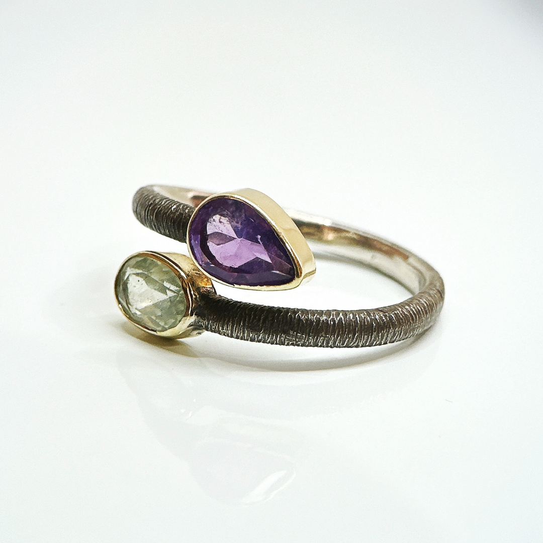 Anillo de Aguamarina con Amatista