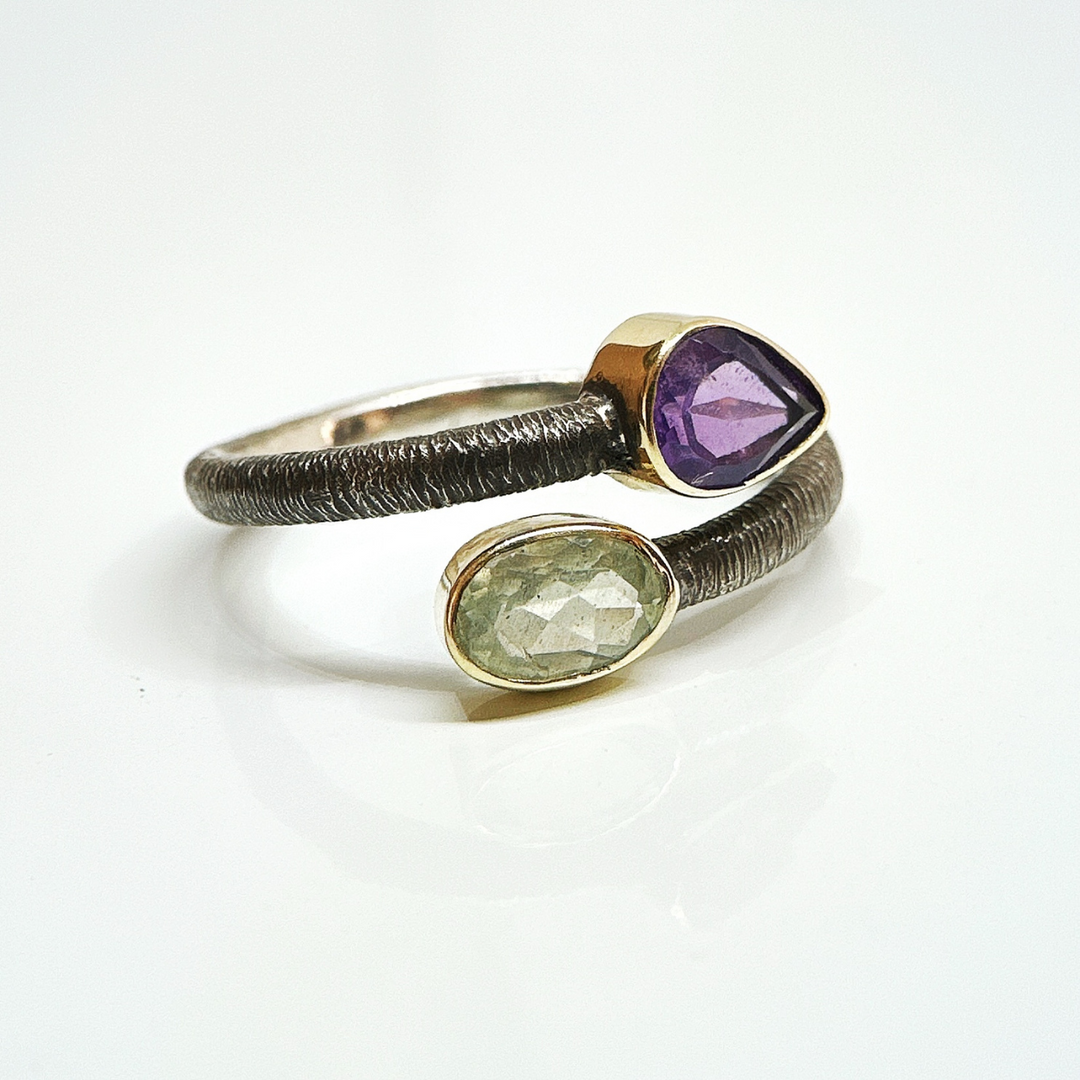 Anillo de Aguamarina con Amatista