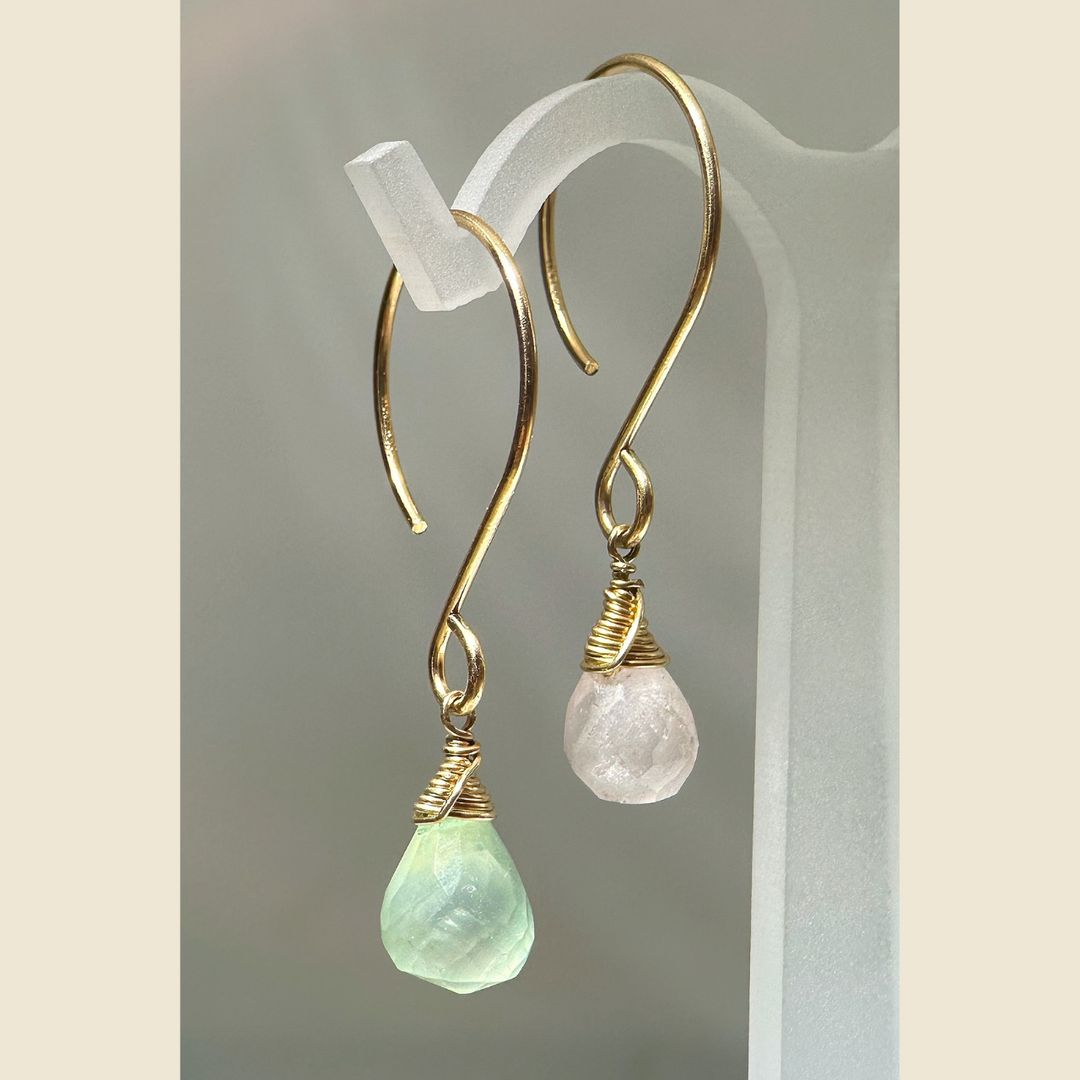 Aretes de Preñita y Cuarzo Rosa
