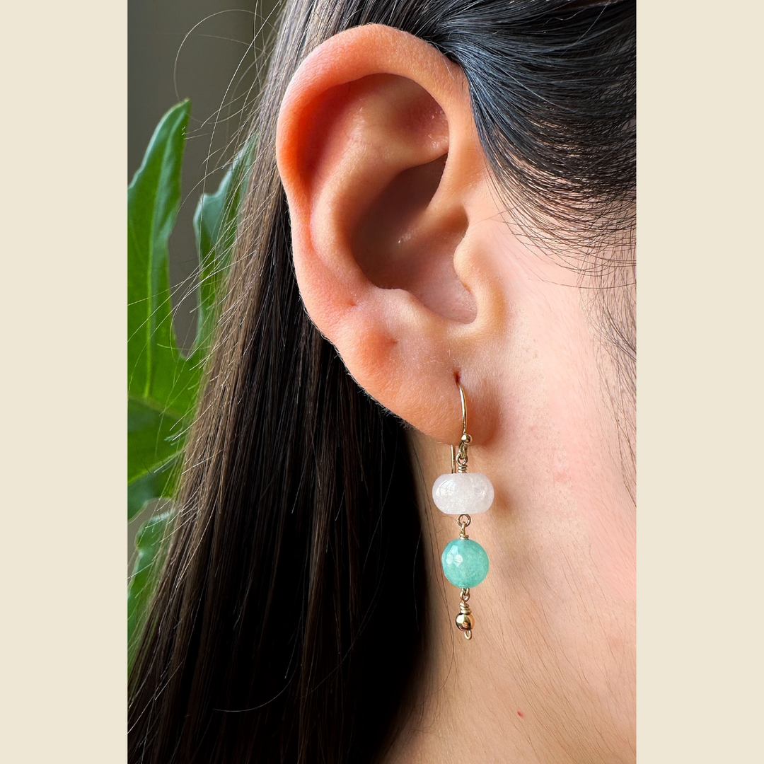 Aretes de Cuarzo Rosa y Verde