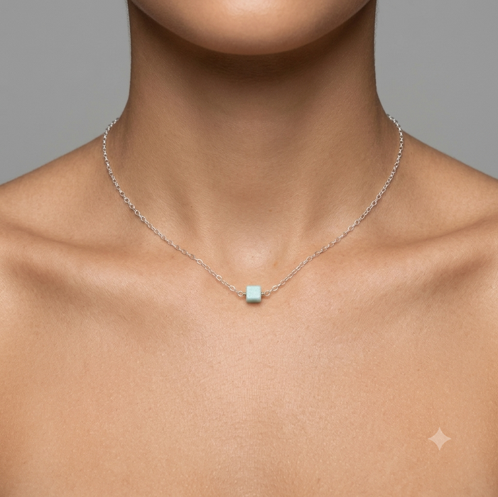 MINI / Plata / Amazonita Cubo