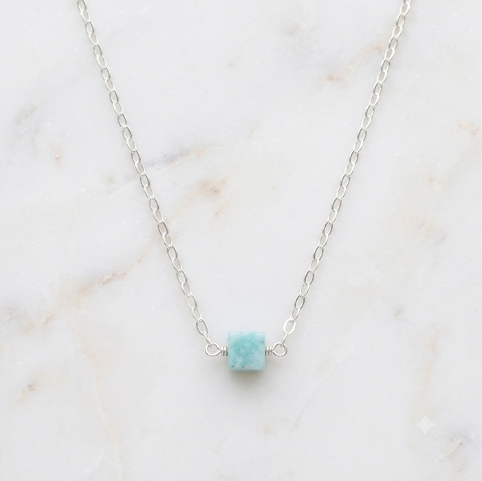 MINI / Plata / Amazonita Cubo