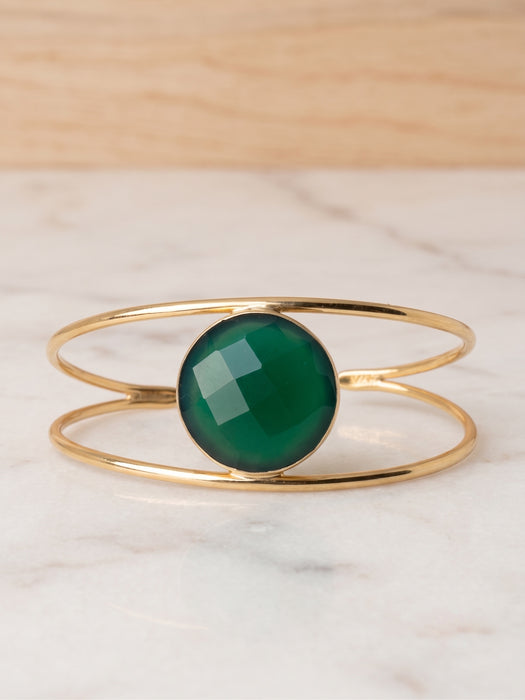 Brazalete de Ágata Verde en Tumbaga con Baño en Oro de 18k