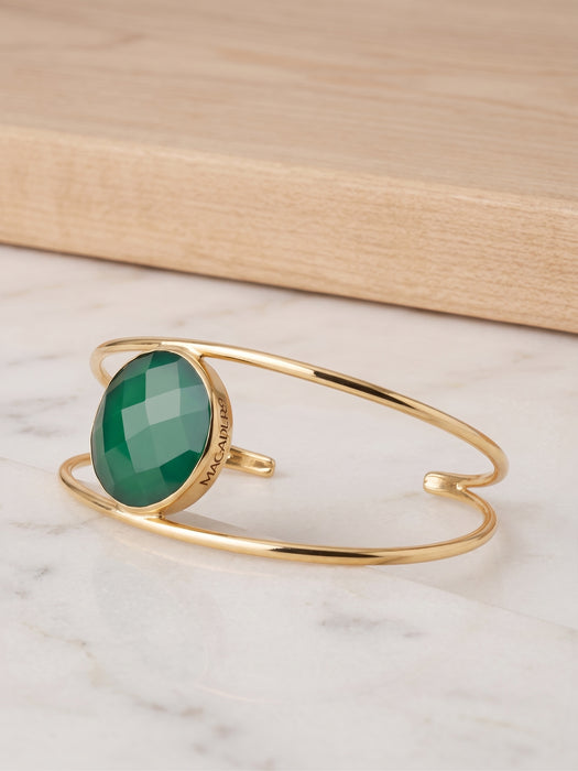 Brazalete de Ágata Verde en Tumbaga con Baño en Oro de 18k