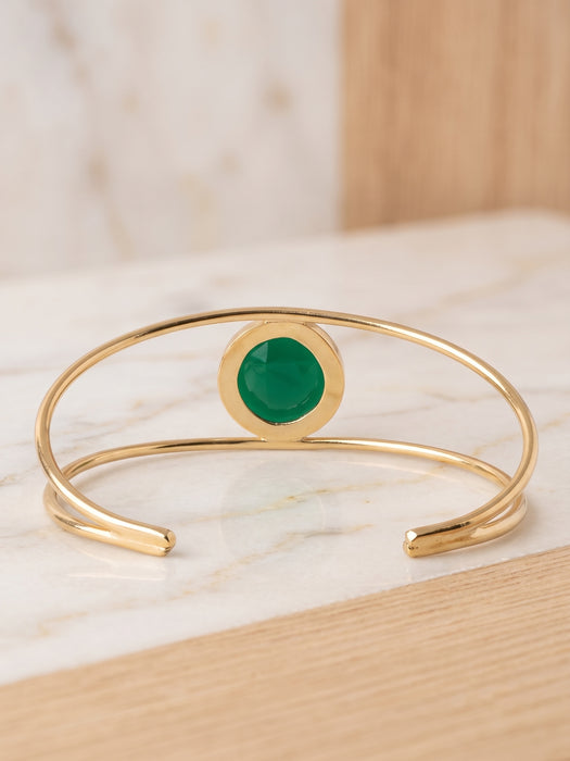 Brazalete de Ágata Verde en Tumbaga con Baño en Oro de 18k