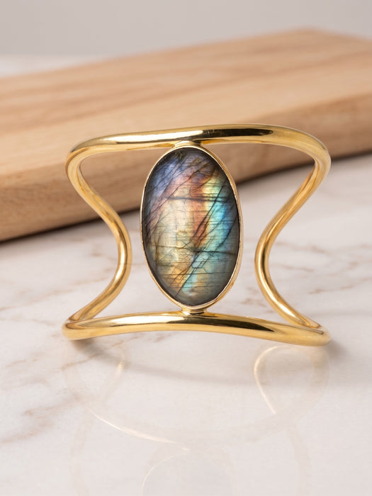Brazalete de Labradorita en Tumbaga con Baño en Oro de 18k