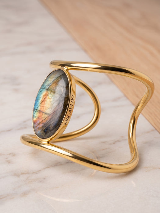 Brazalete de Labradorita en Tumbaga con Baño en Oro de 18k
