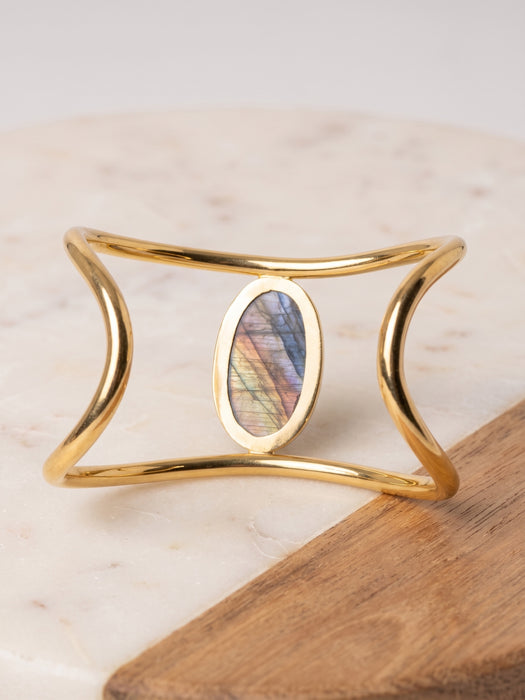 Brazalete de Labradorita en Tumbaga con Baño en Oro de 18k