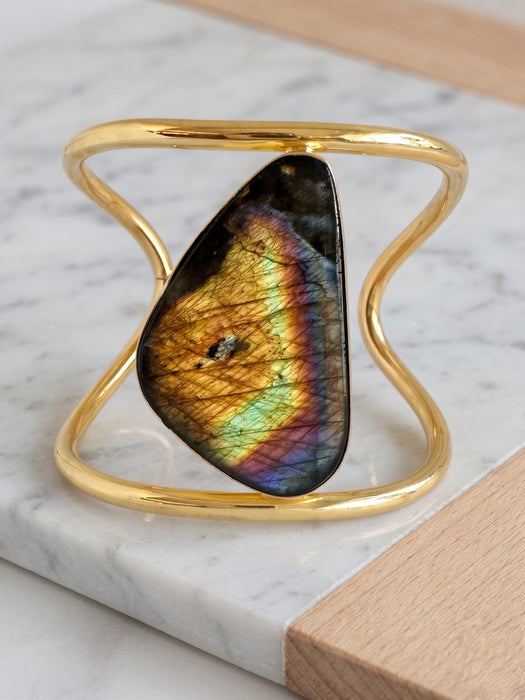 Brazalete Labradorita Arcoíris Dorado